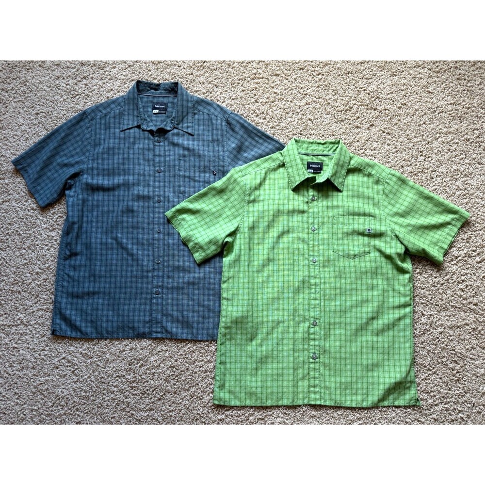 Marmot Lot of 2 Men’s Short Sleeve Button Up Camp Shirt Plaid Size Large